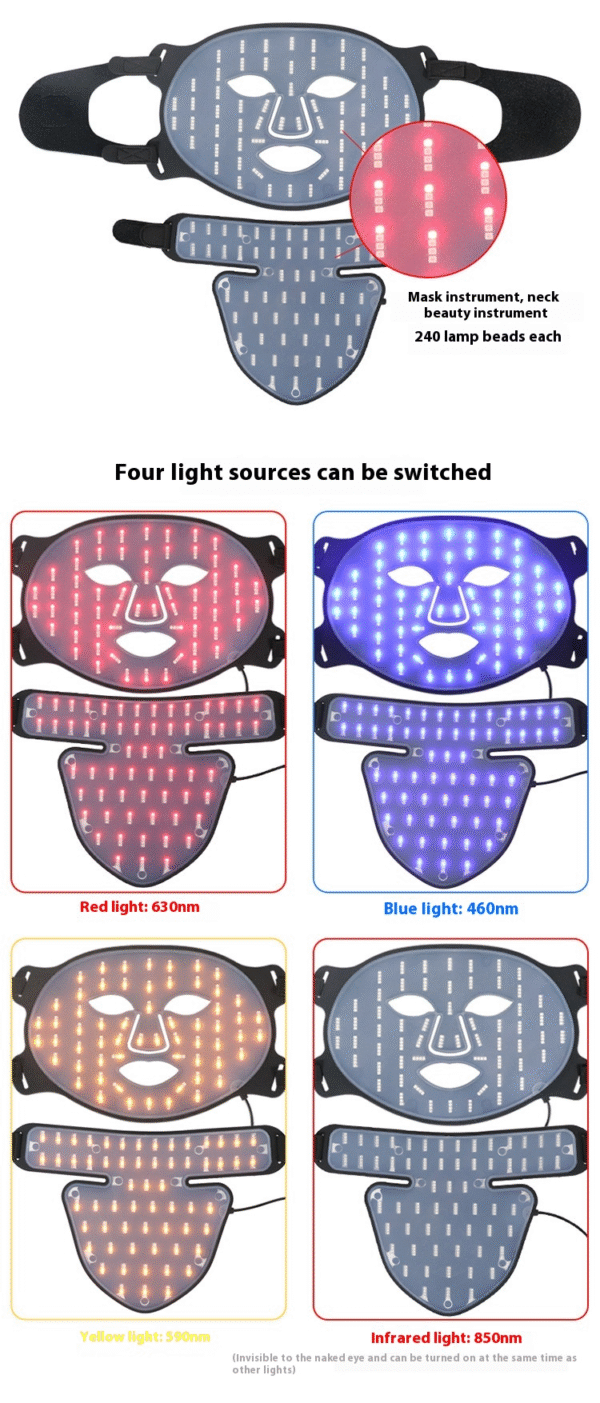 red light beauty mask with neck beauty instrument skin rejuvenation color light silicone led spectrum large row light mask