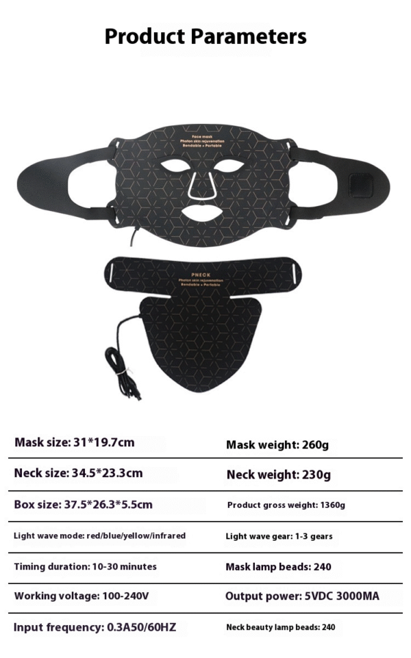 red light beauty mask with neck beauty instrument skin rejuvenation color light silicone led spectrum large row light mask